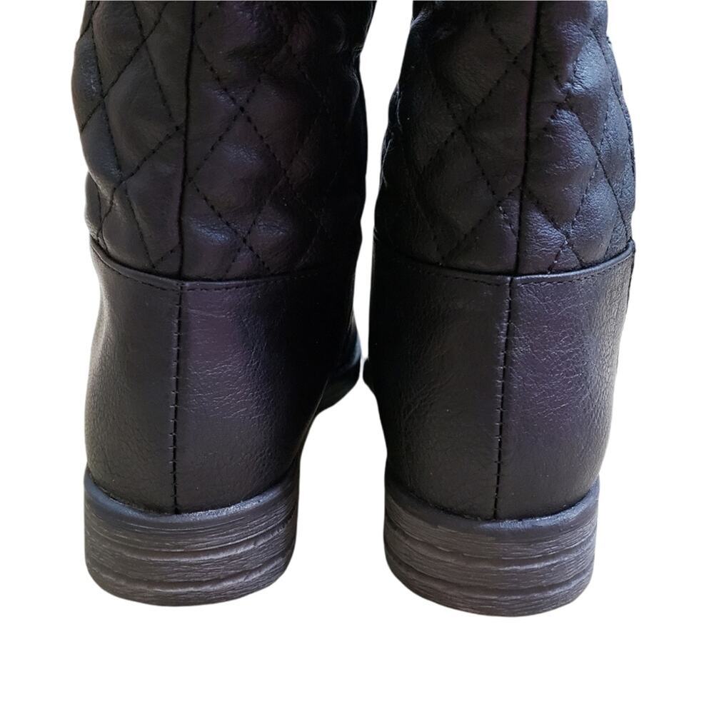 BONGO Bailey Knee High Boots Faux Rubber Wood Heel Black Quilted - Picture 6 of 11